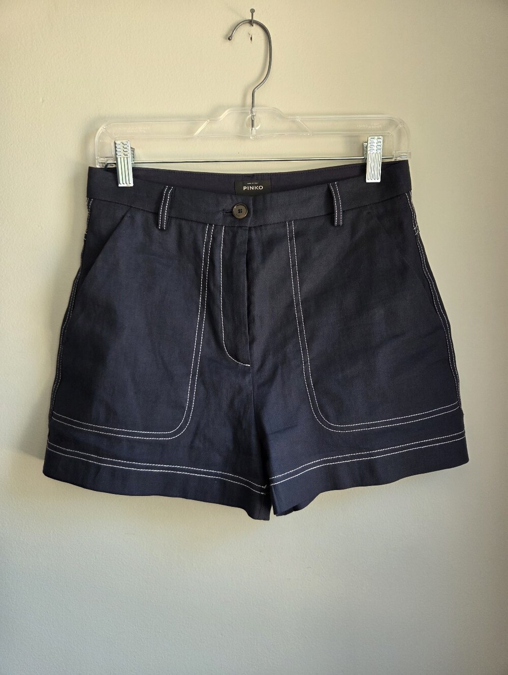 Pinko In NAVY Piazza Shorts Yacht Linen/Cotton Italy LIKE NEW 6